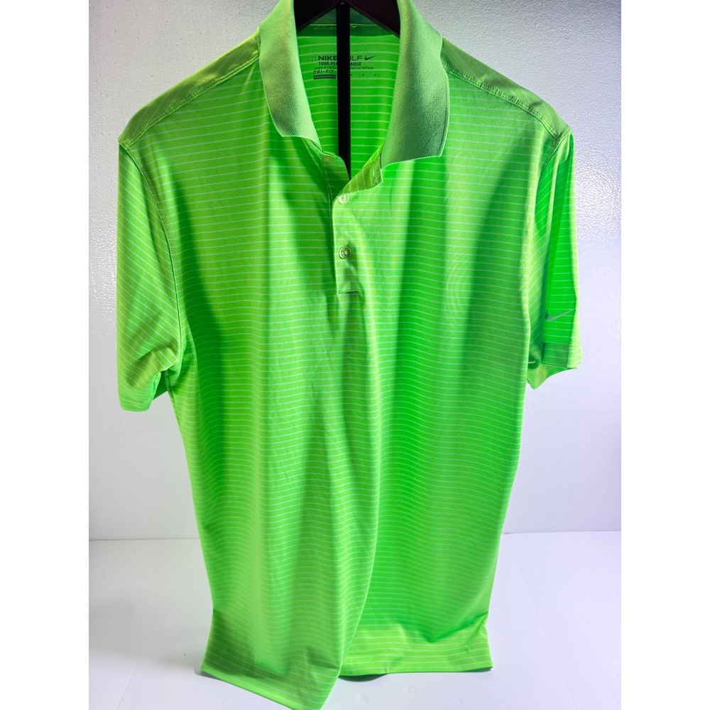 Nike‎ Golf Polo Mens Medium Green Striped Dri-FIT Tour Performance Excellent